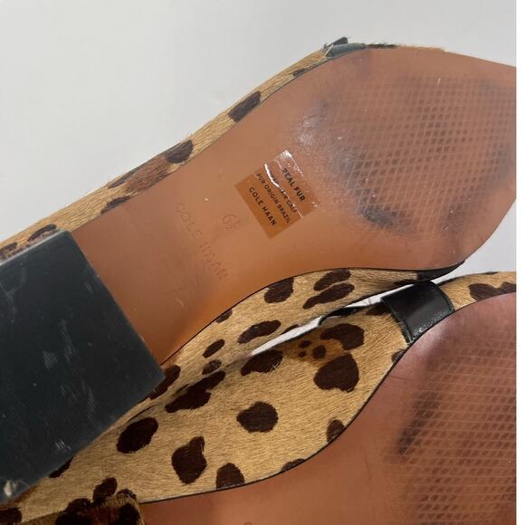 Cole Haan Leopard Gold Buckle Pony Hair Point-Toe Flats Size 6.5 - Picture 5 of 7